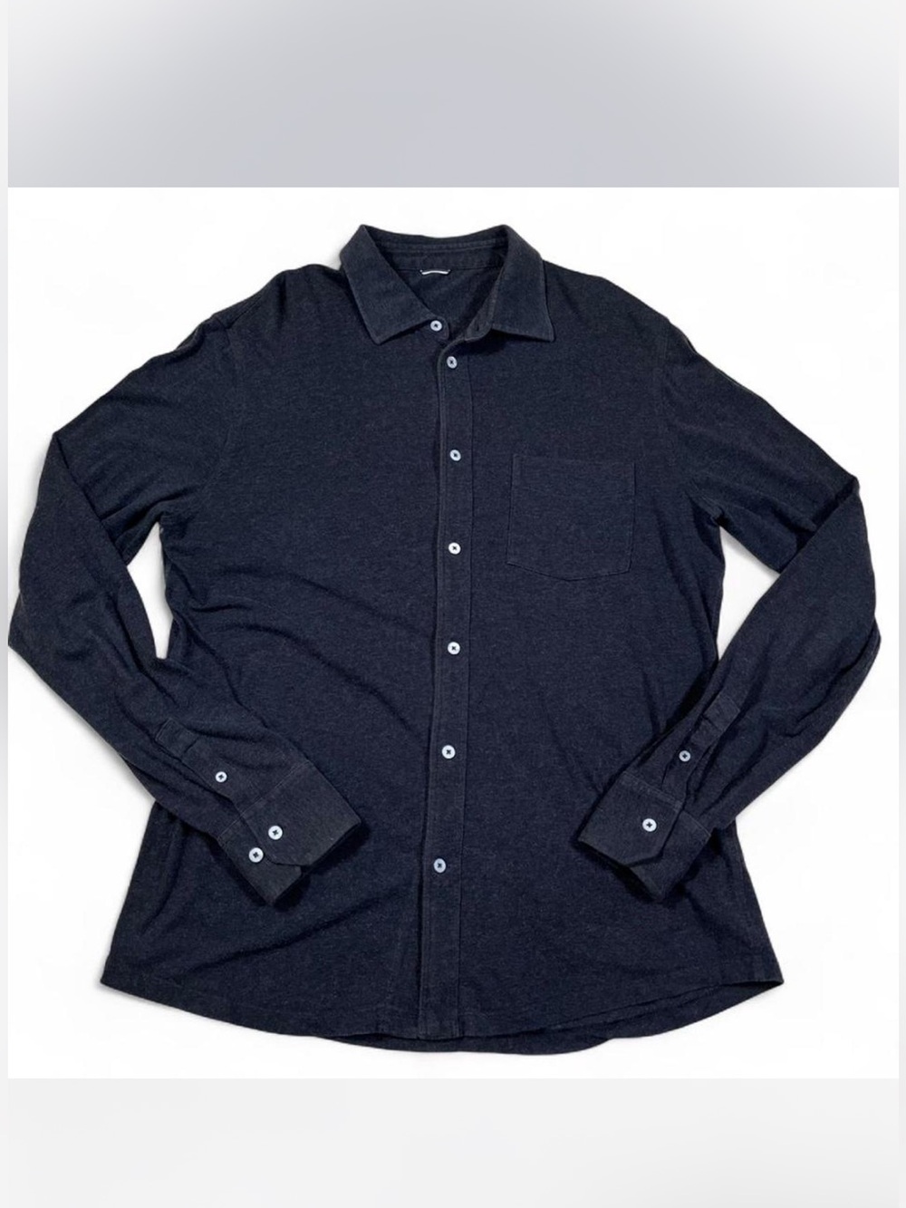 Kit and Ace Long Sleeve Button Up Shirt‎ Cotton Blend Stretch Size L Navy
